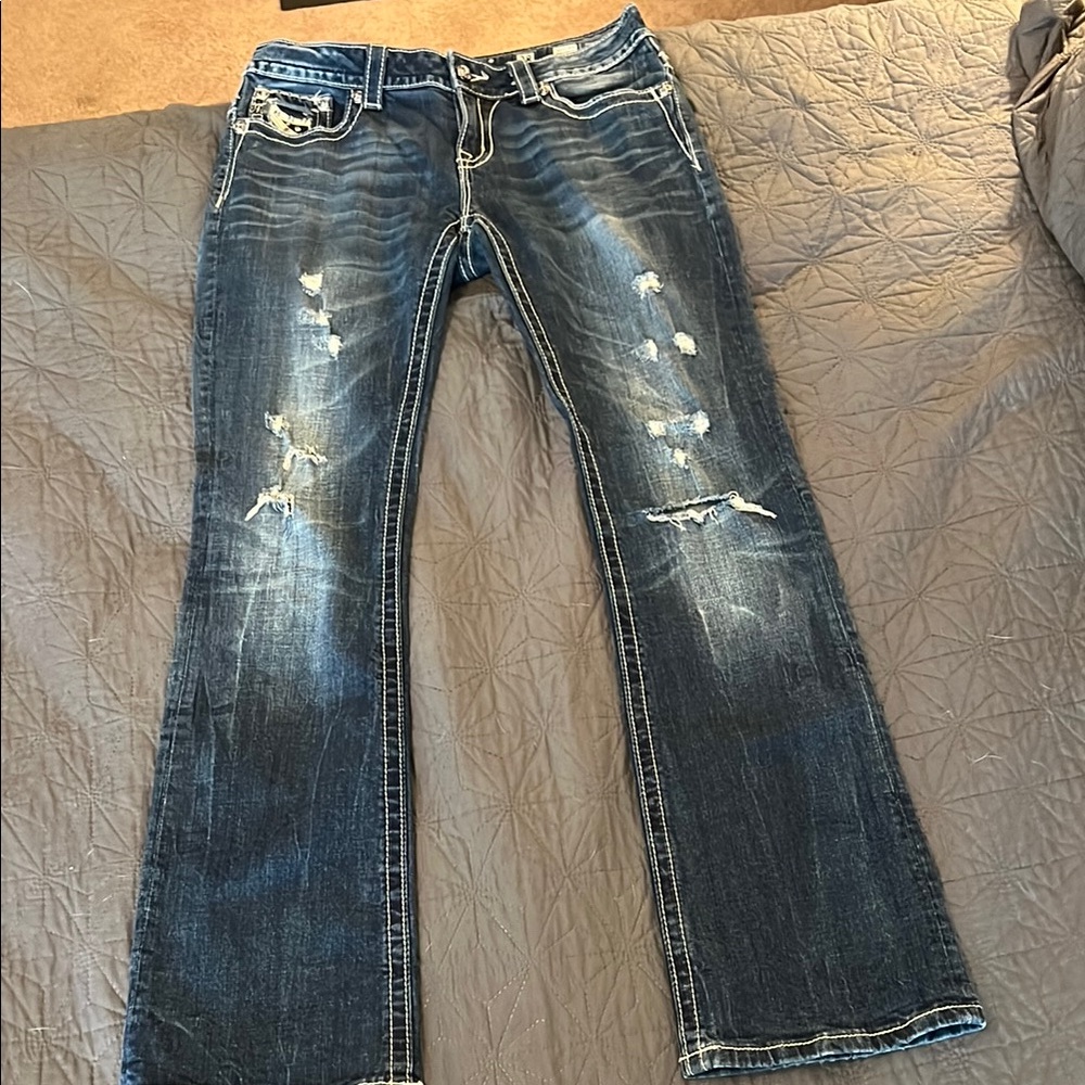 Miss Me Blue Boot Cut Jeans with Distressing